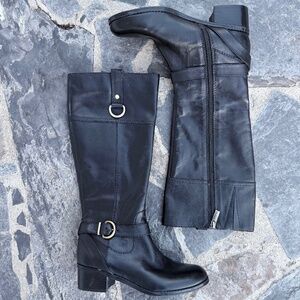 Y2K Classic black knee high leather riding boots